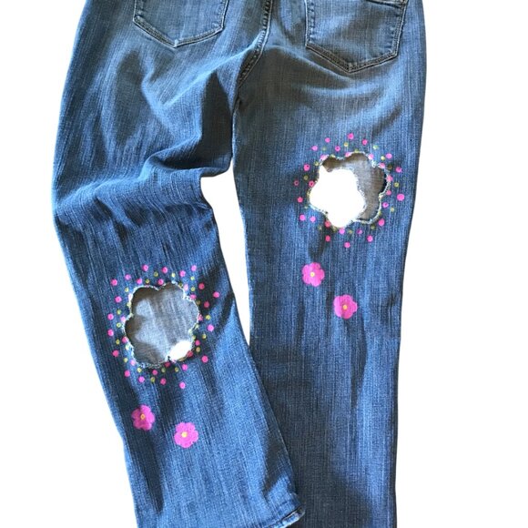 Holey distressed jeans with cutouts, Jr 10, destroyed ripped funky painted jeans - Picture 8 of 14